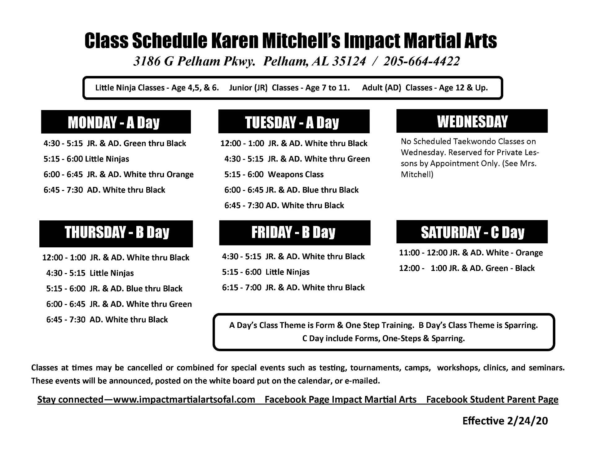 Impact Martial Arts - Pelham, AL - Class Schedule 2018